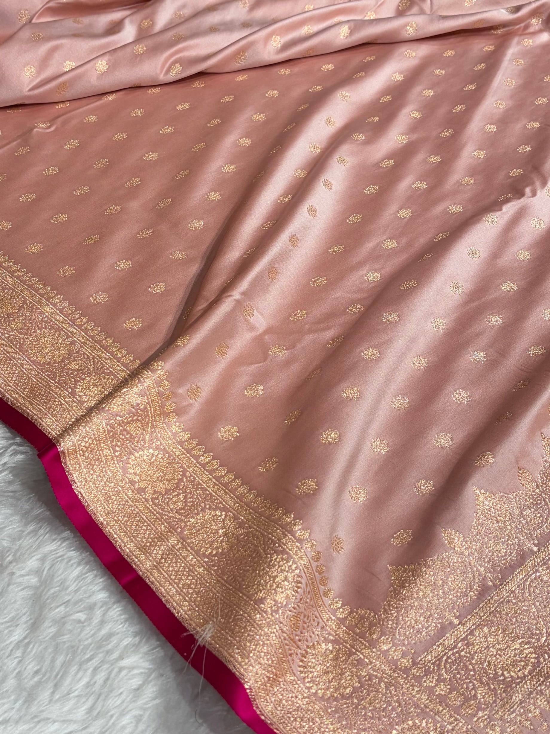 Rose Gold Booti Katan Silk Saree SK07