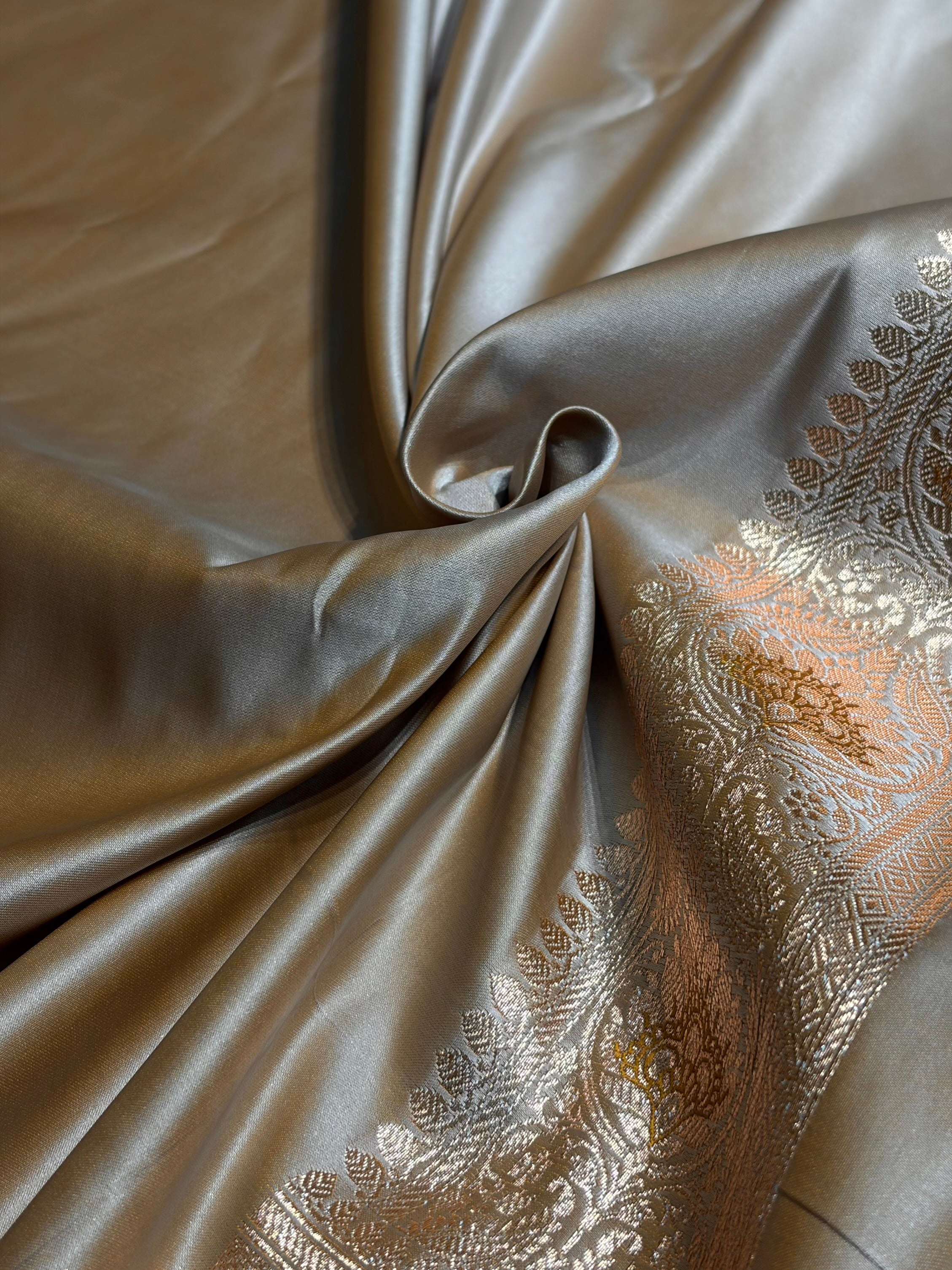 Floral boota Satin katan Silk Saree In Tusser Shades SK12