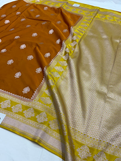 Rust  / Mustard Contrast Shade With Booti Pattern Mashru Silk Saree