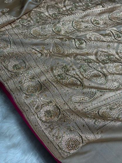 Tusser  Shades Booti Katan Silk Saree with Stone & Zardozi Work BSK12
