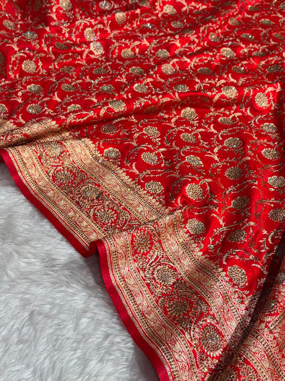 Banarasi Bridal Red Jaal with Swarovski Stone BSS13 (E)