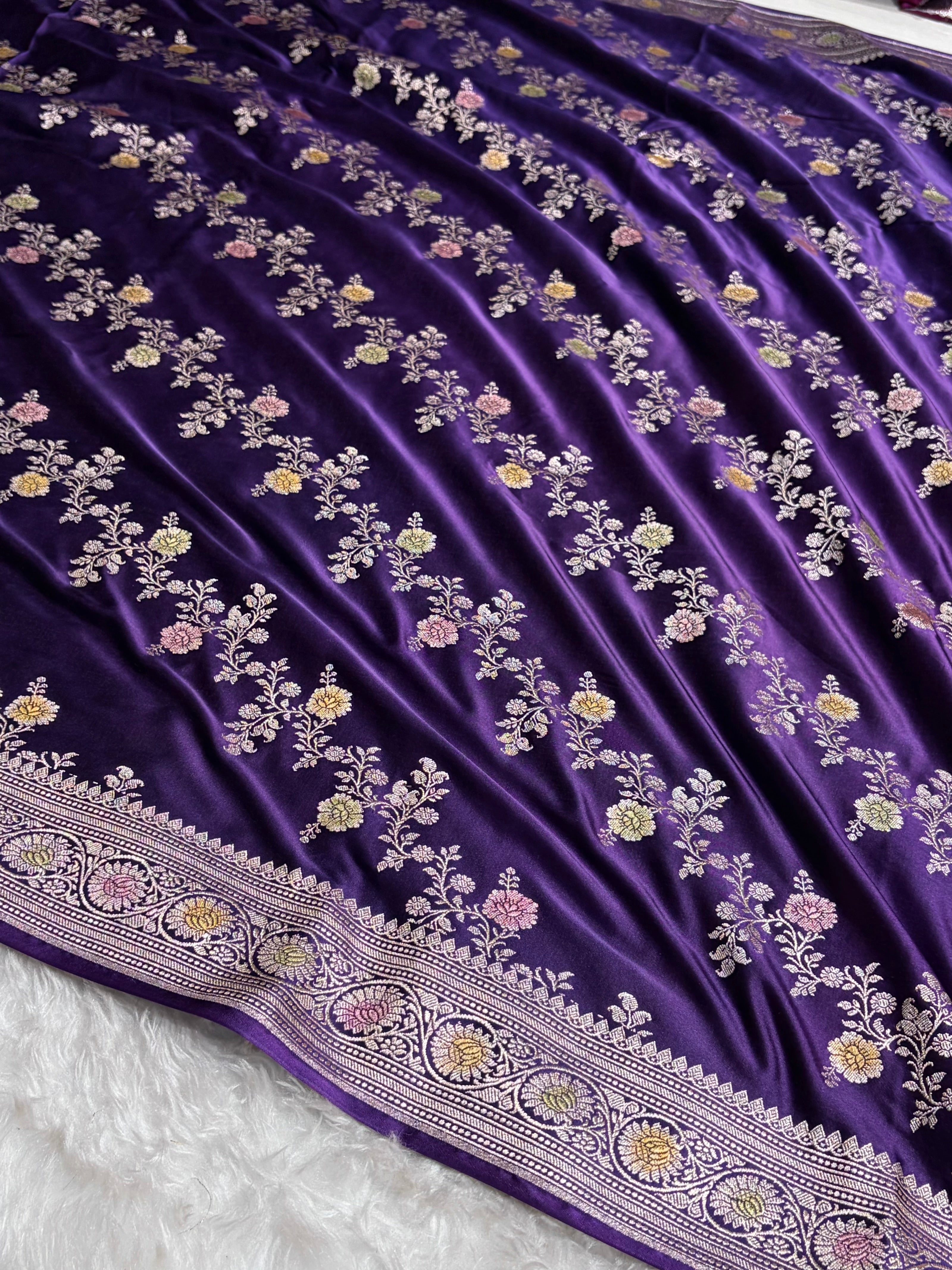 Purple Minakari Banarasi Cross Mashru Silk Saree MS01
