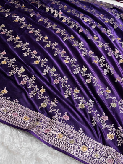 Purple Minakari Banarasi Cross Mashru Silk Saree MS01