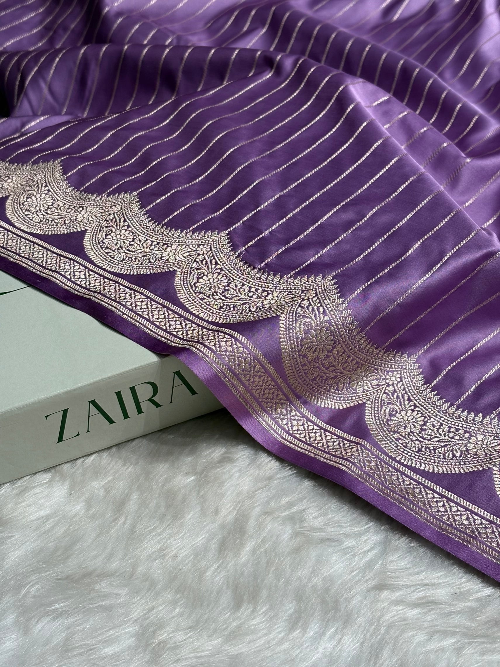 Lavender Scallop Strip Mashru Silk Banarasi Saree MSS