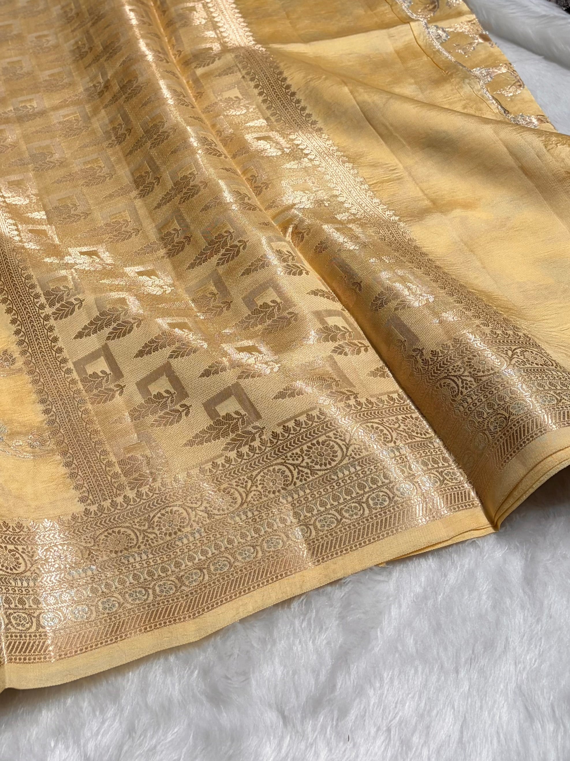 Light Tusser Banarasi Jaal Pure Caramel Silk Saree CS-07