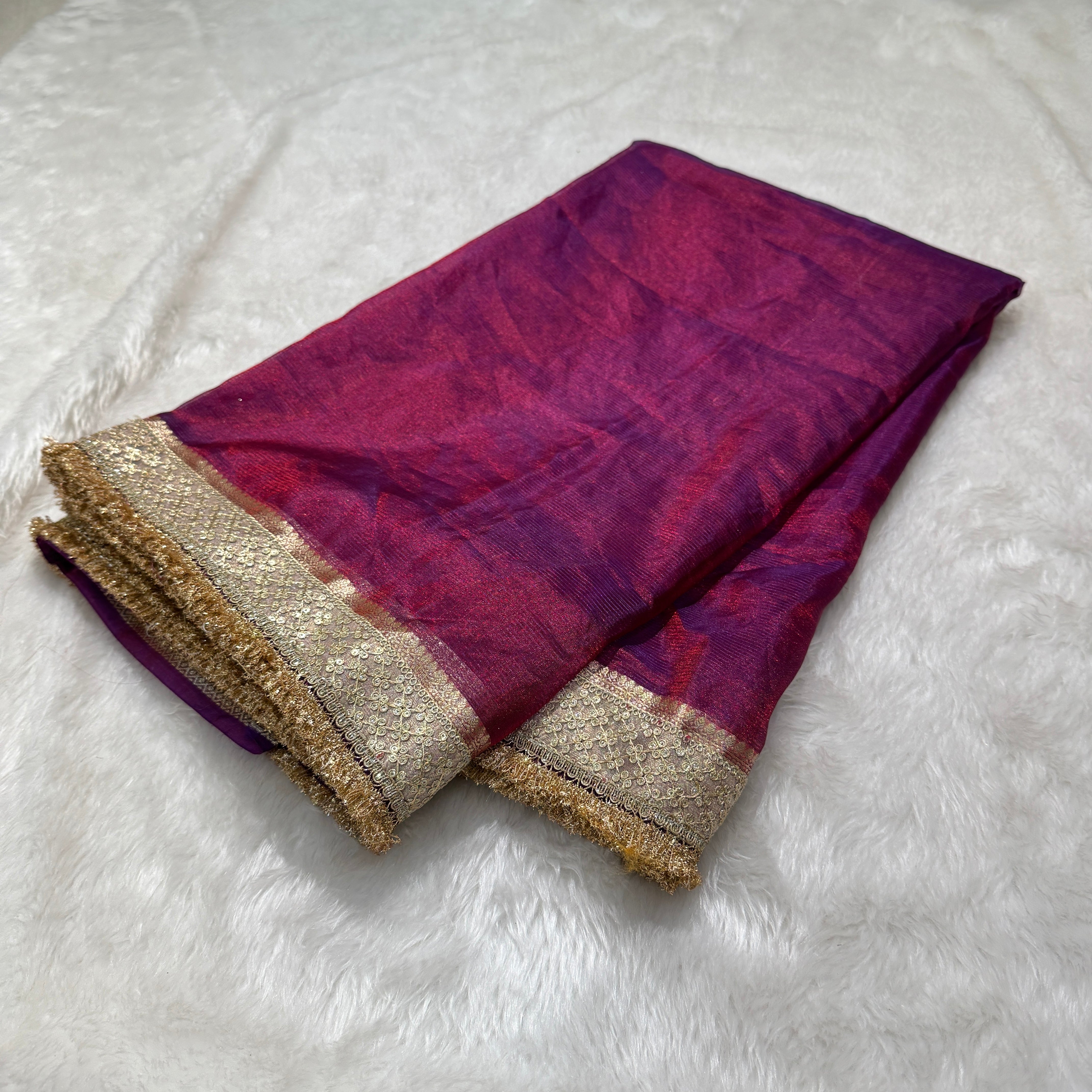 Semi Pure Tissue Silk Saree with Heavy Gotta Patti in Reddish Magenta Shades TGP10