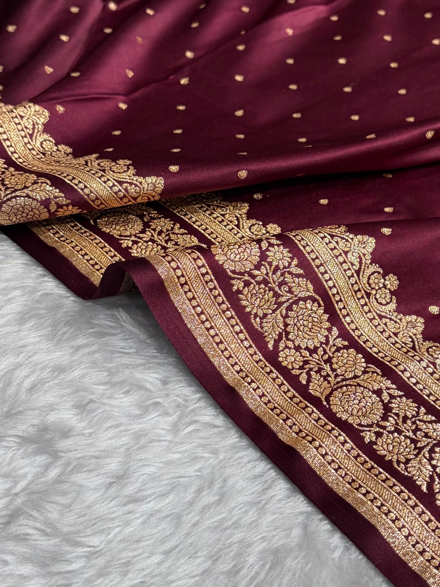 Banarasi Satin Katan Saree in Garnet Shades SK91