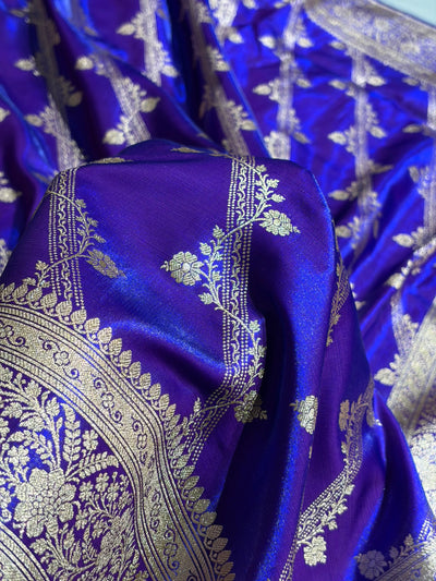 Purple Shades Cross Pattern Banarasi Satin Silk Saree SS50