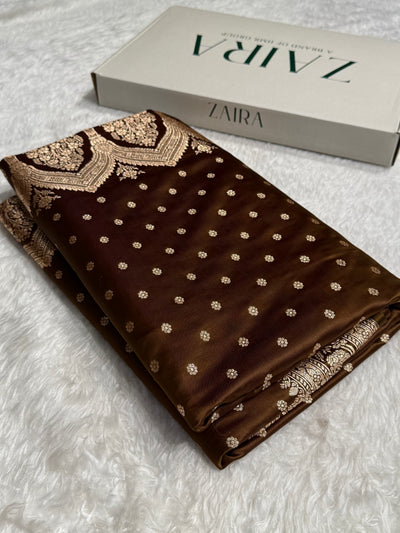 Cross Brown Booti Katan Silk Saree SK01