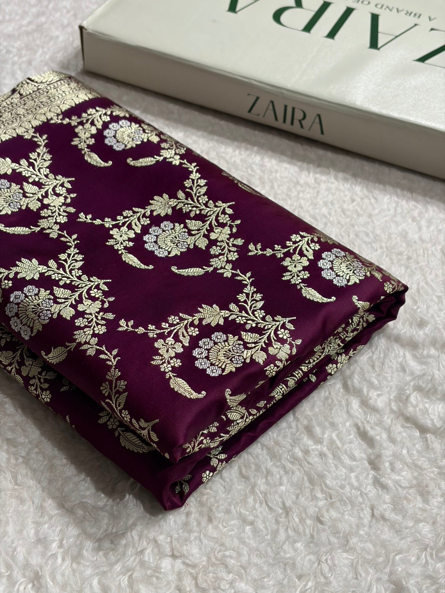 Banarasi Satin Katan Saree With Minakari Jaal Pattern in Wine Shades SK126