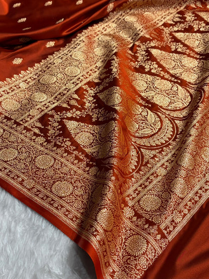 Banarasi Satin Katan Saree in Rust Shades SK82