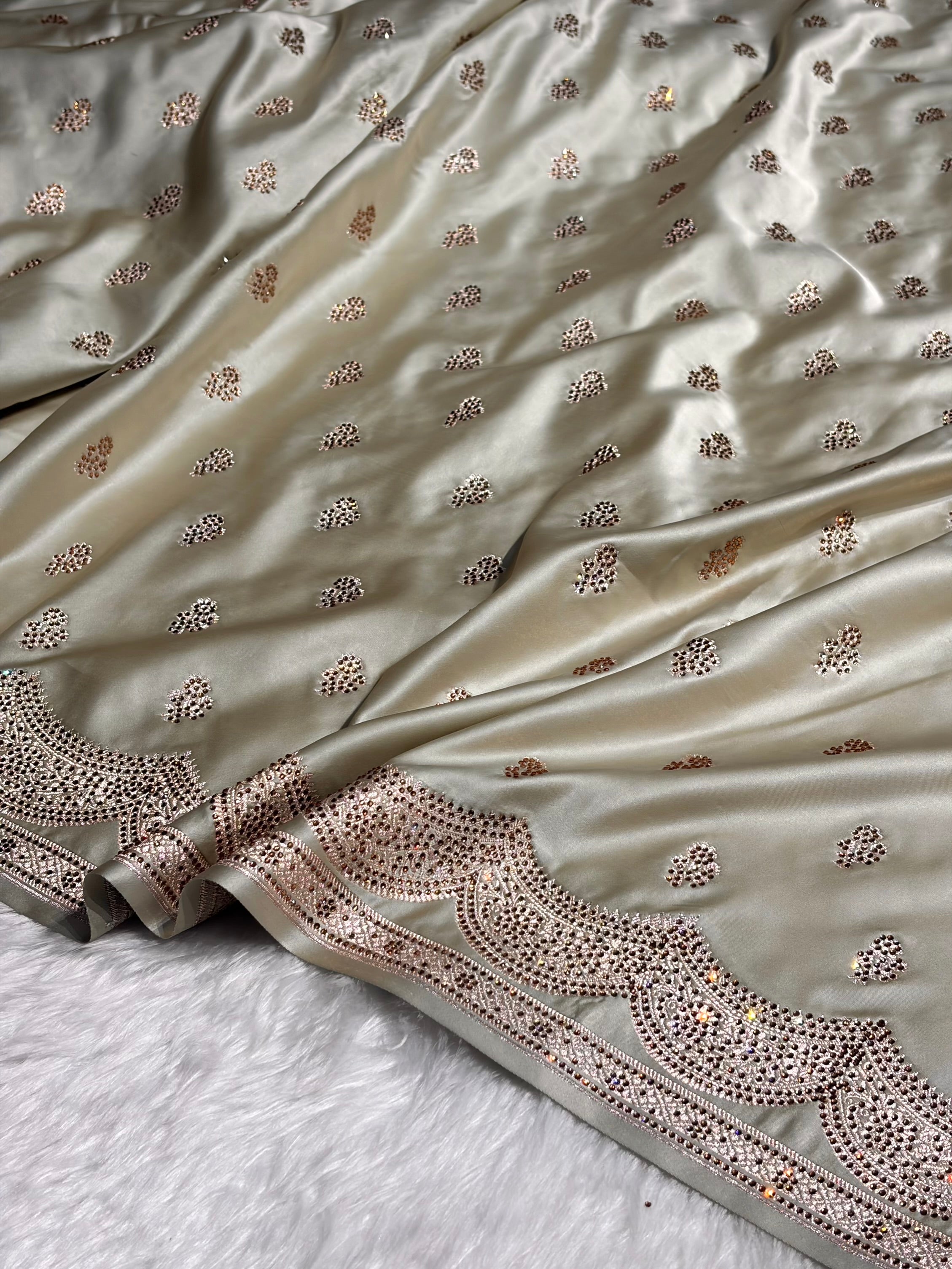 Light Pista Scallop Mashru Silk with Swarovski work BMS02