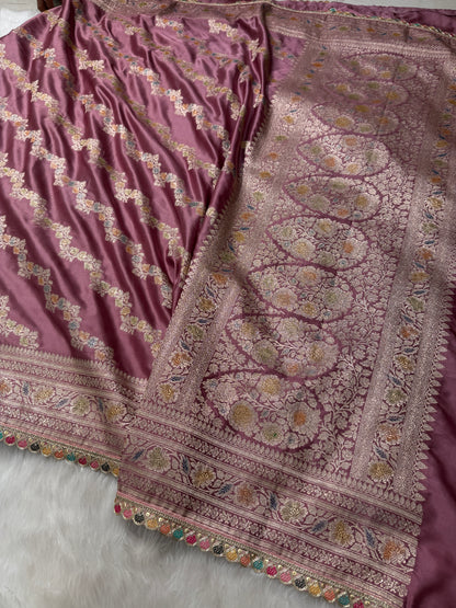 Banarasi Minakari Cross Mashru Silk Saree In Mauve Shades