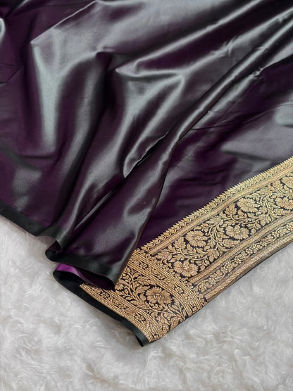 Dark Wine Treditional Banarasi Booti Pattern Satin Katan Silk Saree SK65