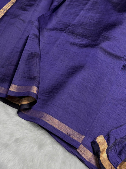 Navy Blue Shades Rangkart Handwoven Pure Katan Raw Mango Silk RM-38