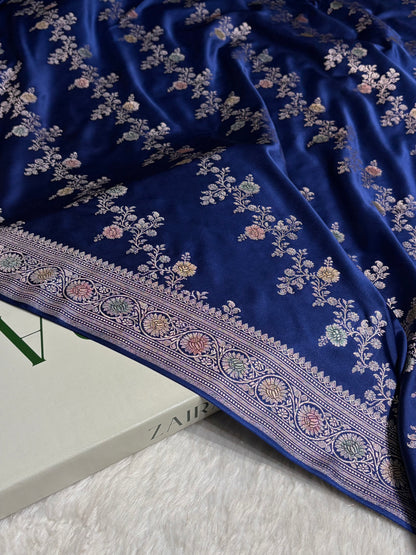 Royal Blue Minakari Banarasi Cross Mashru Silk Saree MS01