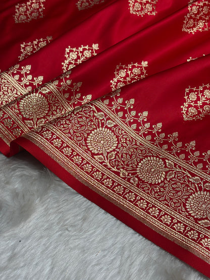 Red Floral Boota Satin Katan Silk saree SK35