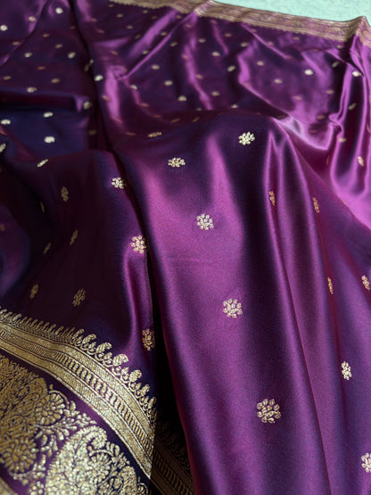 Banarasi Satin Katan Saree With Boota Pattern in Wine Shades SK127