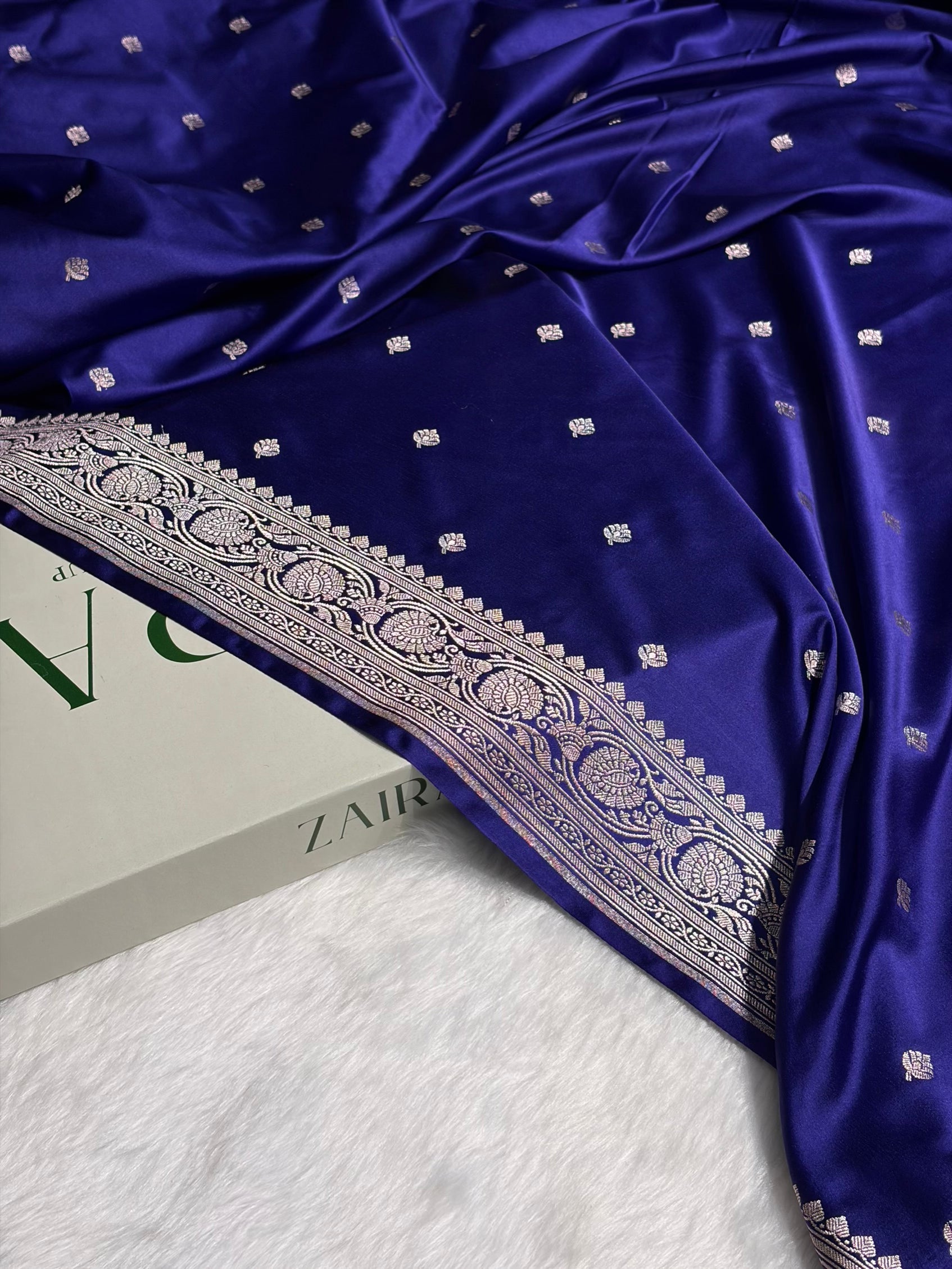 Banarasi Royal Blue Minakari Booti Mashru Silk Saree MS10