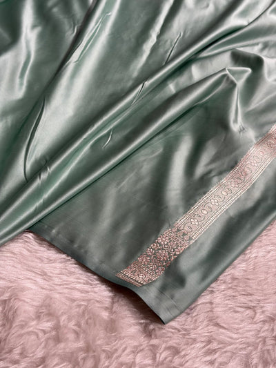 Sea Green Shades Banarasi With Floral Booti Pattern Mashru Silk Saree MSM-133
