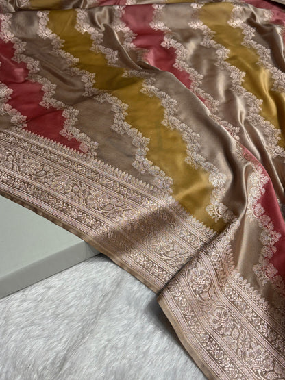 Light Beige Cross Rangkat Mashru Silk Saree With Cross Pattern MS02