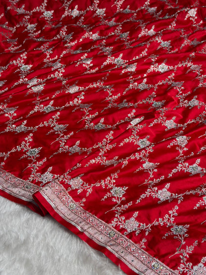Red Bananasi Jaal Mashru Silk Saree with Swarovski Work BMS08