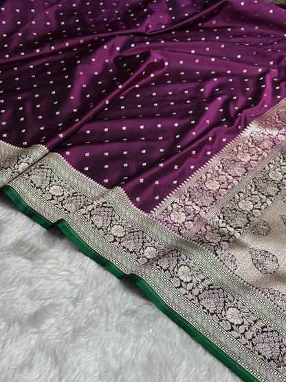 Cross Wine With Floral Border Mashru Silk Saree MSM-99