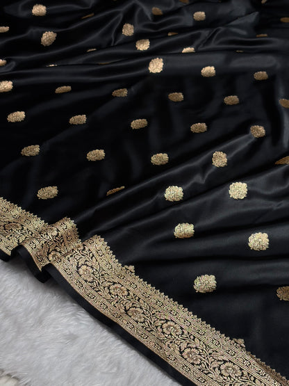 Black Booti Pattern Satin Katan Silk Saree SK65