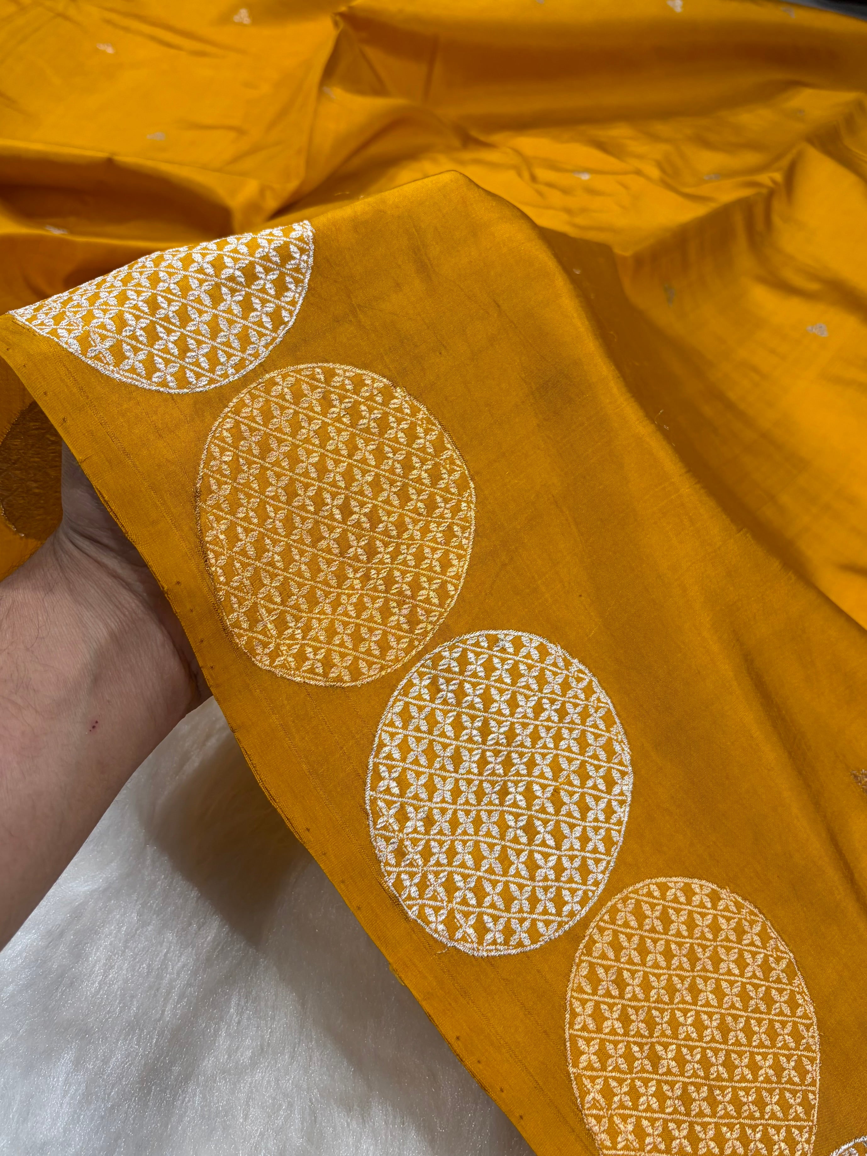 Banarasi Mustard Shades Handwoven Pure Paper Silk Saree RM-87