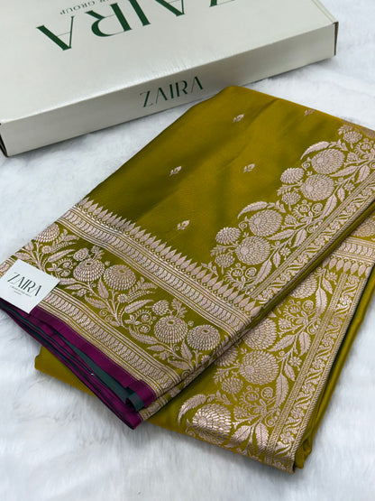 Mehendi Green Shades Floral Boota Mashru Silk Saree MSM 73