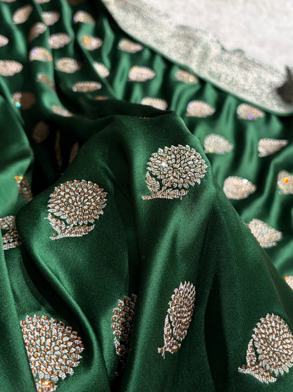 Bottle Green Tree Boota With Swarovski Work Mashru Silk Saree BMS19