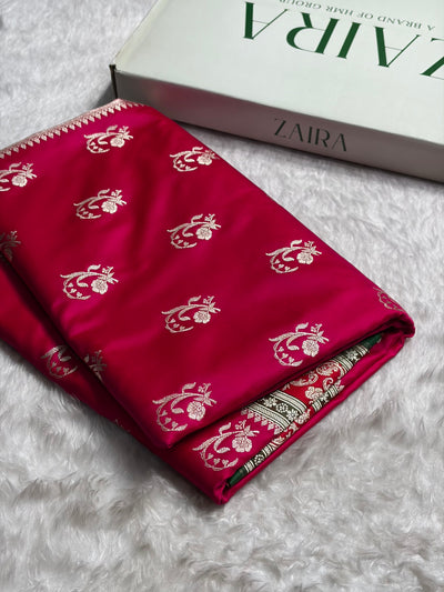 Banarasi Cross Rani With Contrast Red Floral Border Mashru Silk Saree MSM-100
