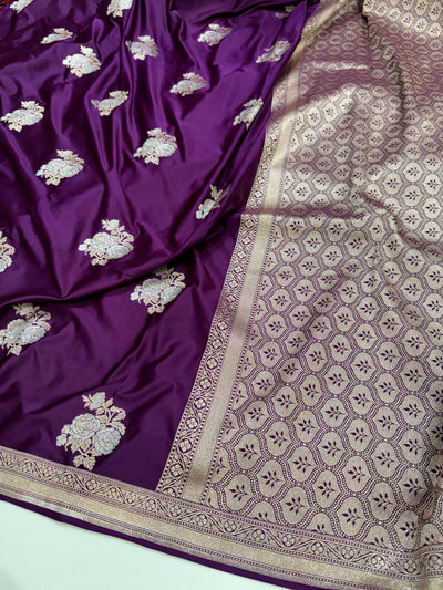 Purple Sona Rupa Floral Motif Mashru Silk Saree