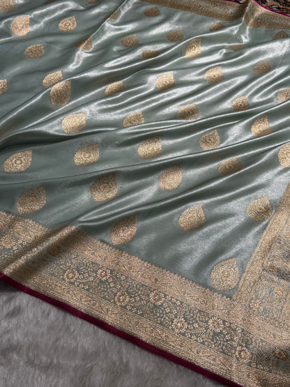 Ultra Light Weight Satin Silk Boota in Mint Green Shades SS05