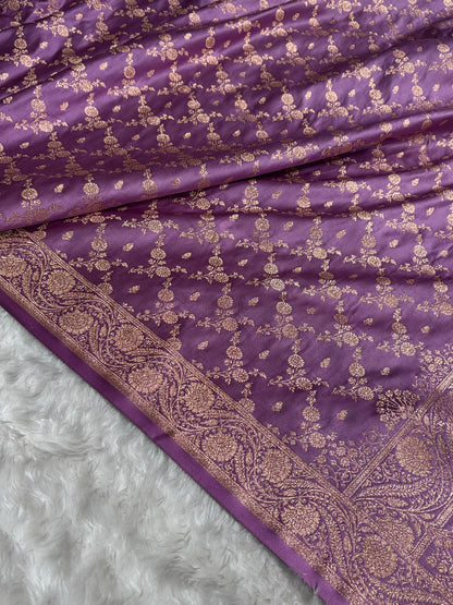 Banarasi Satin Katan Saree Jaal Pattern In Dark Lavender Shades SK133