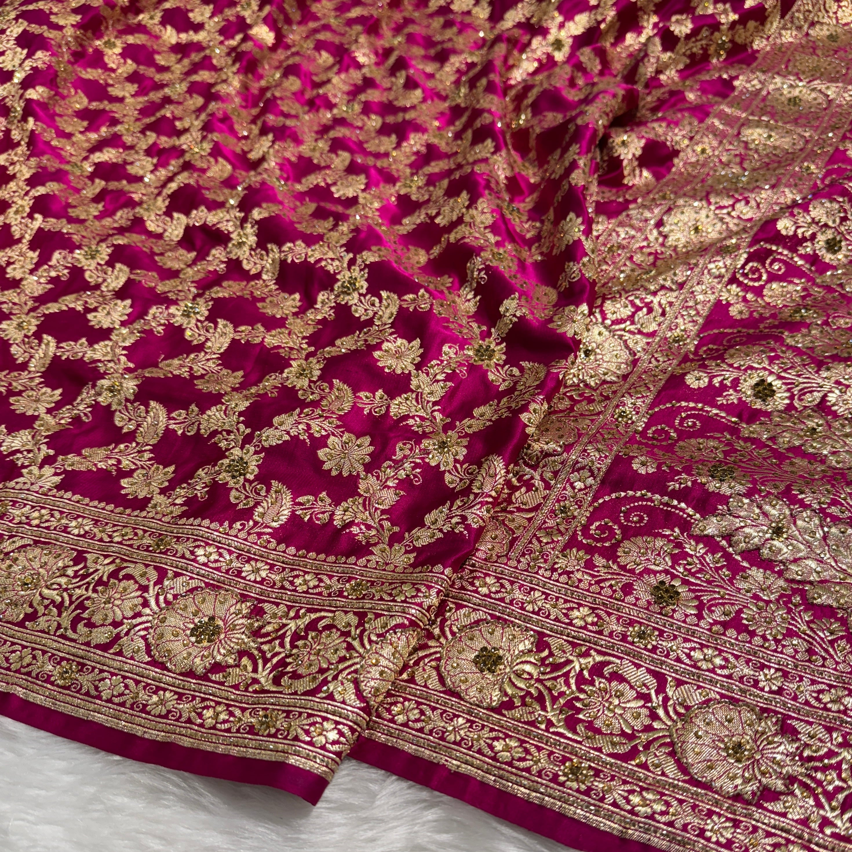 Pink Pure Katan Silk Banarasi Saree with Ari and Stone work