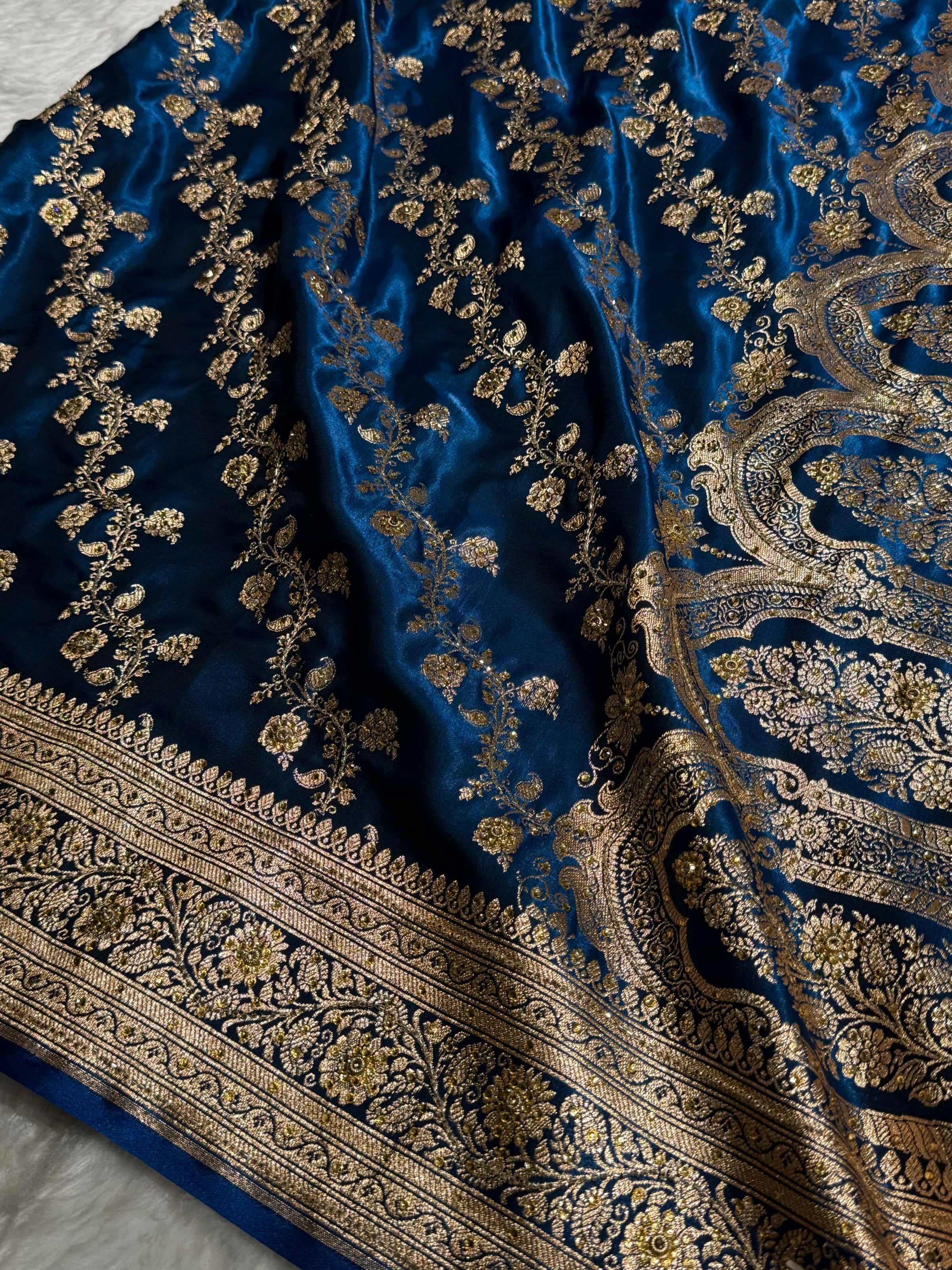 Banarasi German Blue Satin Cross with Ari and Stone BSS11