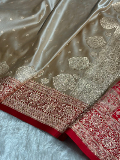 Banarasi Tusser with Red Booti Satin Katan Silk saree SK29