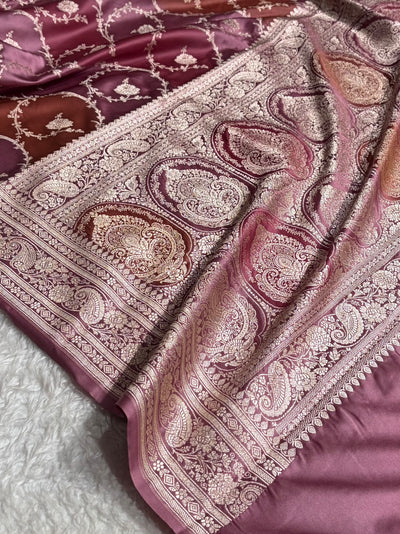 Banarasi Mauve Rangkat Mashru Silk Saree Jaal MSRK44
