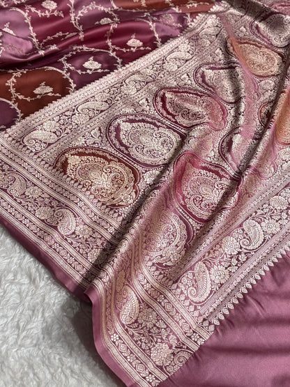Banarasi Mauve Rangkat Mashru Silk Saree Jaal MSRK44