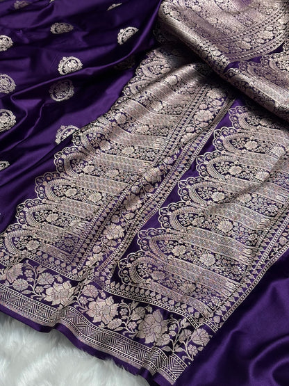 Dark Purple Shades Boota Mashru Silk Saree MS24