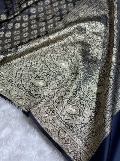 Banarasi Cross Navy Blue Shades Satin Tissue Silk Saree In Booti motif ST01