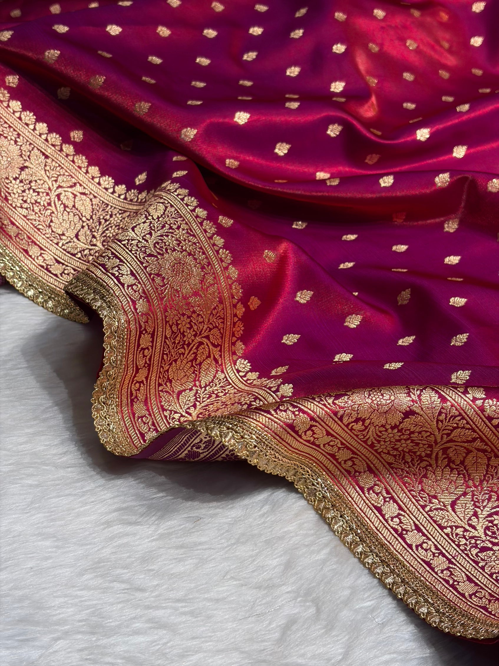 Banarasi Ultra Light Weight Satin Silk With Gotta Patti Booti in Reddish Magenta Shades SSGP06