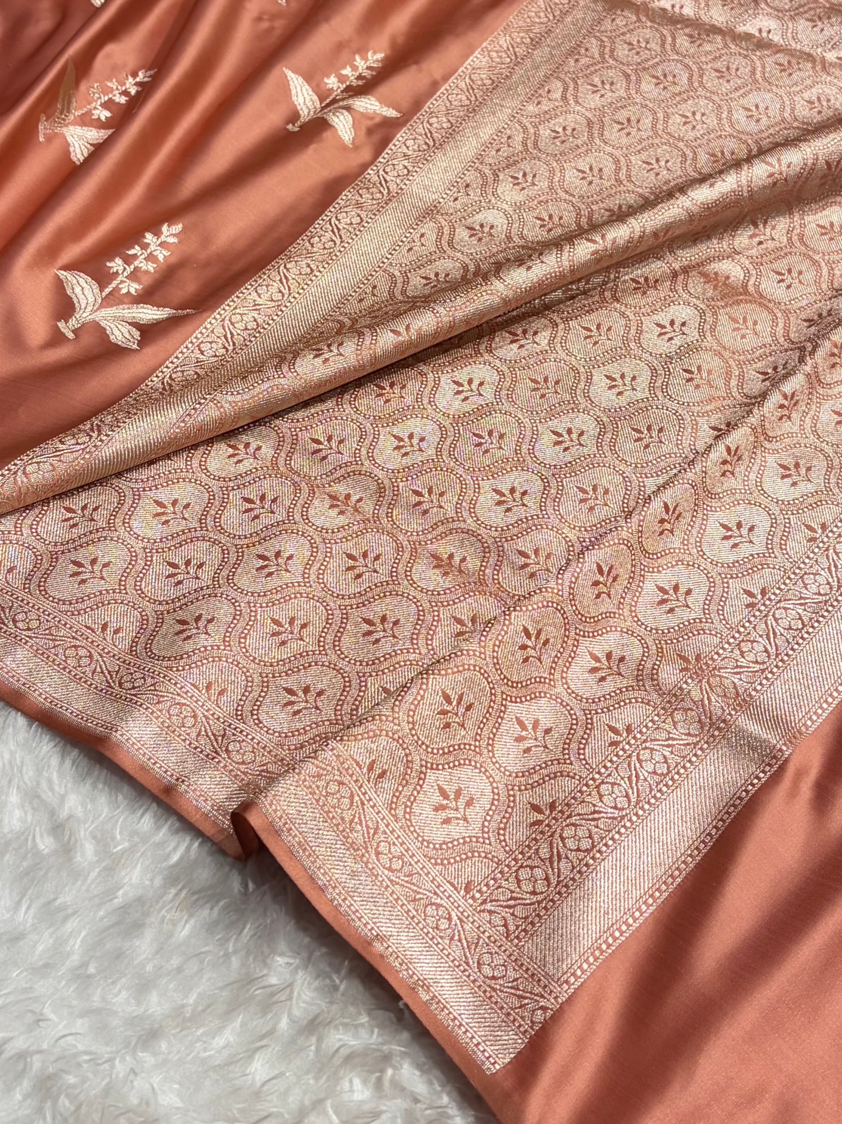 Peach Floral Motif Mashru Silk Saree MSM-04