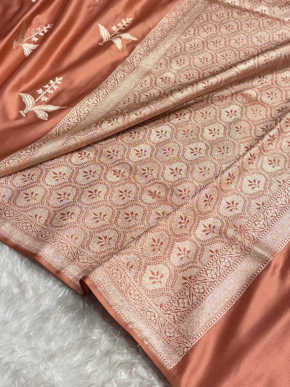 Peach Floral Motif Mashru Silk Saree MSM-04