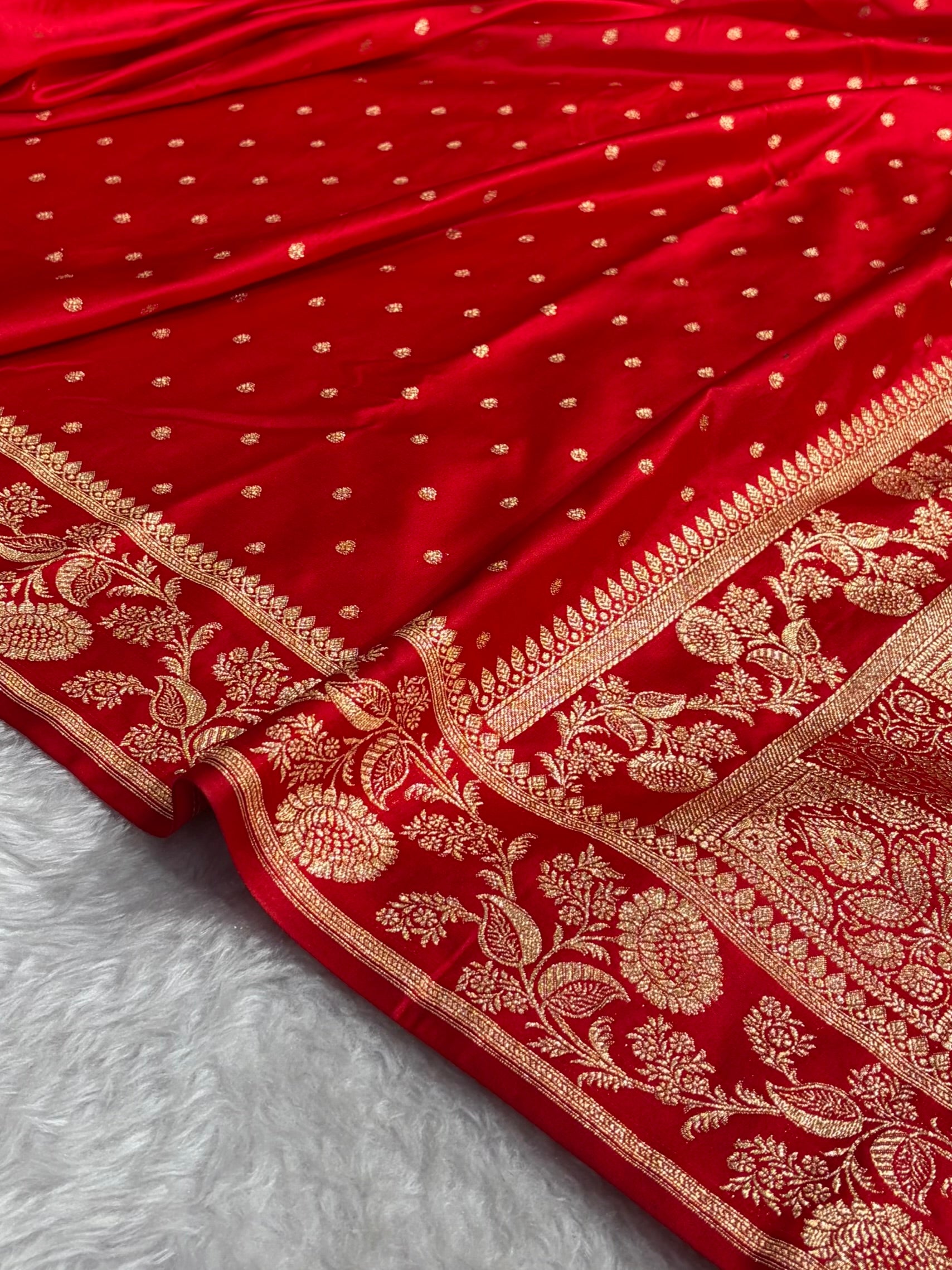 Banarasi Satin Katan Saree With Boota in Red Shades SK107