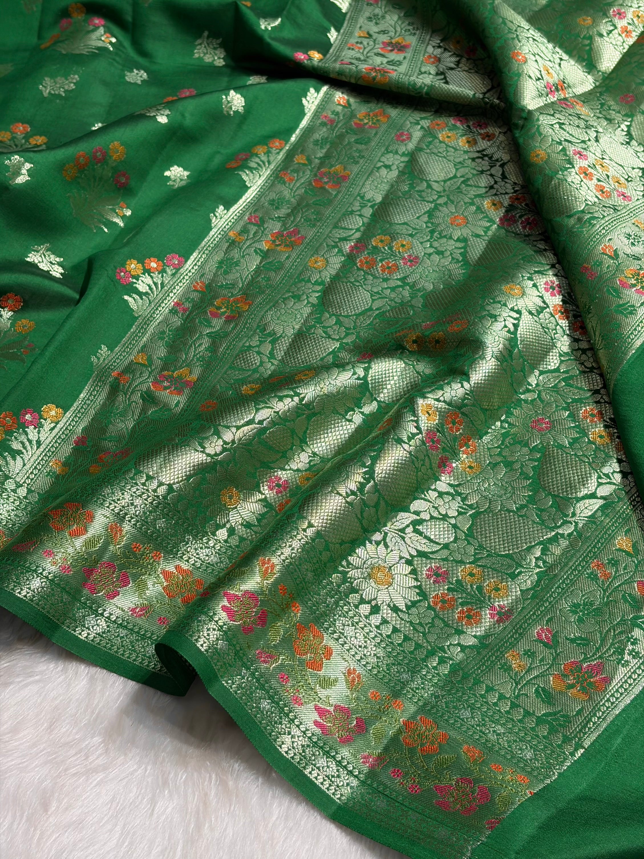 Minakari Bottle Green Shades Pure Chiniya Silk CH-01