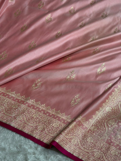 Banarasi Baby Pink Booti Pattern Katan Silk Saree
