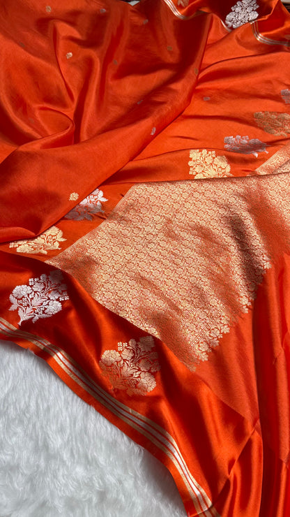 Orange Shades Meena Boota Handwoven Pure Katan Raw Mango Silk RM-01