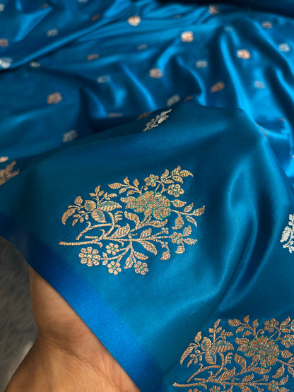 Firozi Shades Banarasi With Floral Border Mashru Silk Saree MSM-126